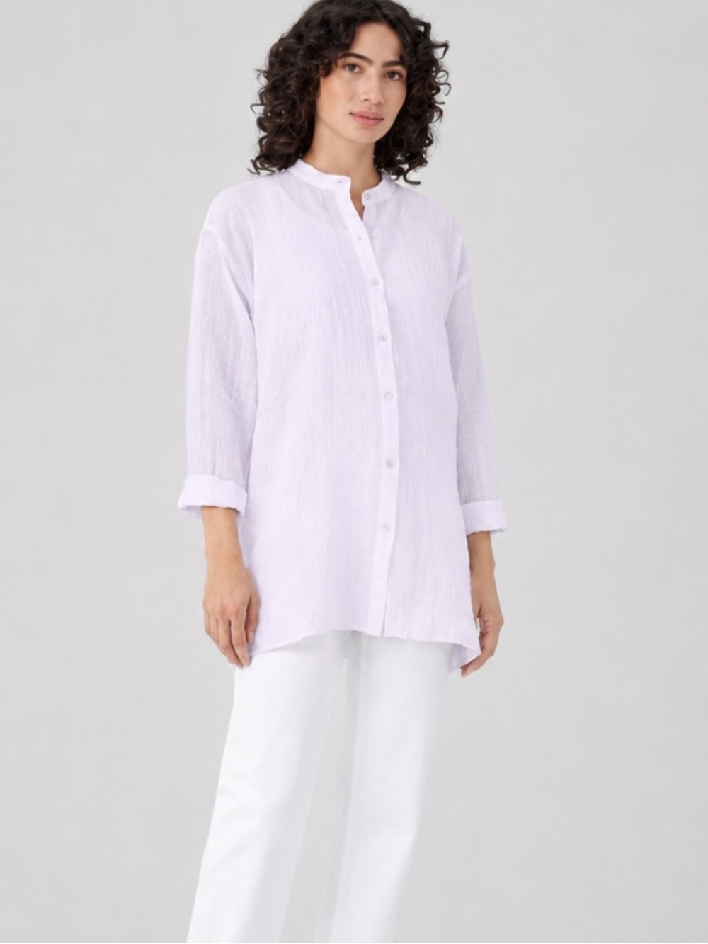 EILEEN FISHER (light lavender) Button-Front Tunic Shirt